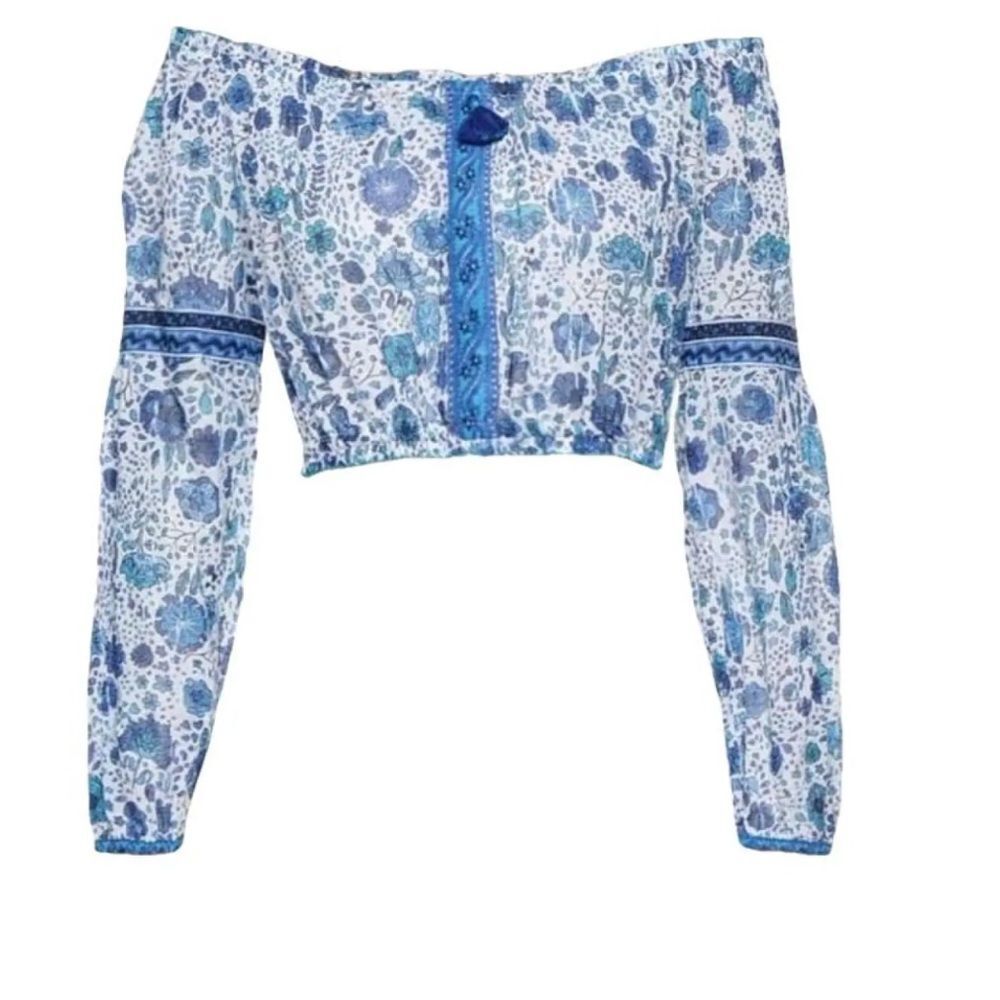 Poupette St. Barth Balloon Sleeve Cropped Blouse Size XS